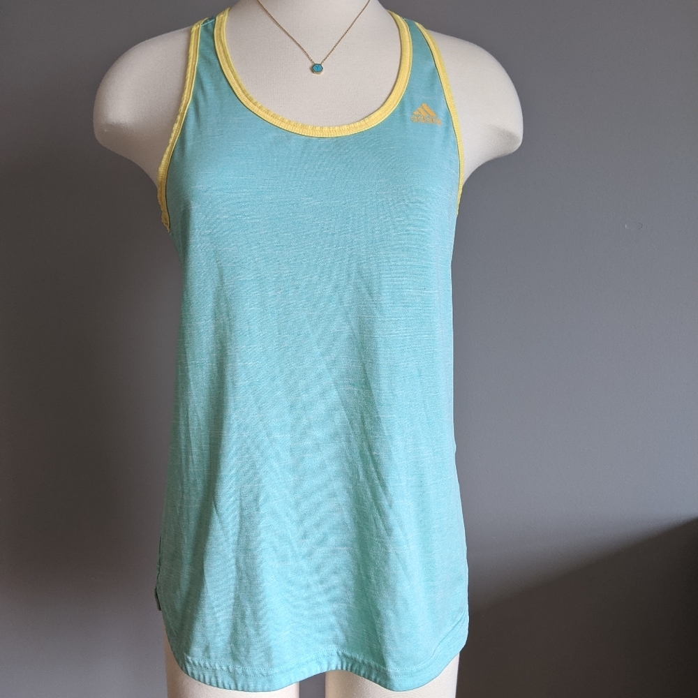 Adidas Aqua Blue Workout Top w Yellow